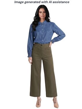 Quince size 14 olive Ultra Stretch Ponte Cropped Wide Leg Pant